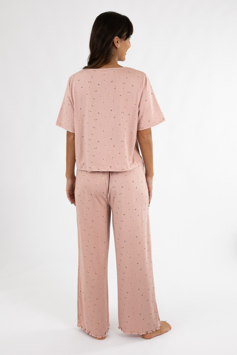 Pijama rib flower pant Lilac