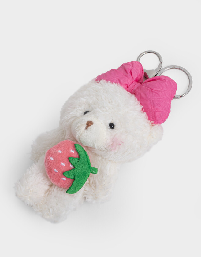 Llavero Peluche Llavero Y Charm De Osito Con Moño - Blanco Crema