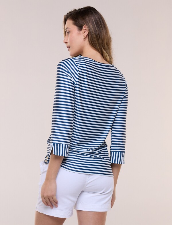 Remera De Playa Upf 50 Lineas AZUL/BLANCO