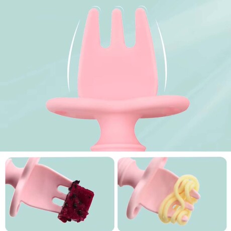 Set Comida Bebé Silicona Plato Divisiones + Cuchara Tenedor Rosa/rosa