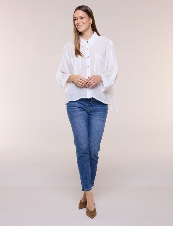 Camisa Manga Dolman Con Bolsillos Frontales BLANCO