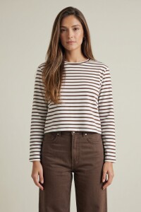 Remera Algodón Elastano Rayada Chocolate