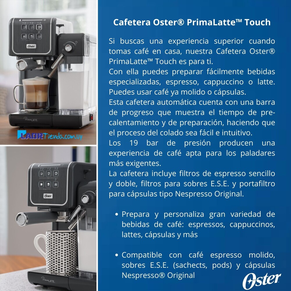 Oster Primalatte BVSTEM6701 Cafetera automática de acero  inoxidable y negro para expreso y cápsulas dosificadoras : Hogar y Cocina