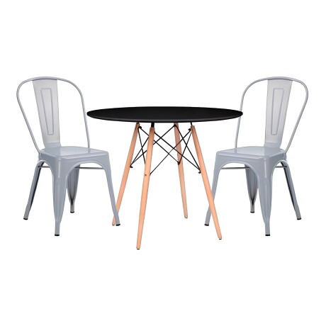 Juego de comedor Con Mesa Circular de 80cm + 2 Sillas Tolix Blanco