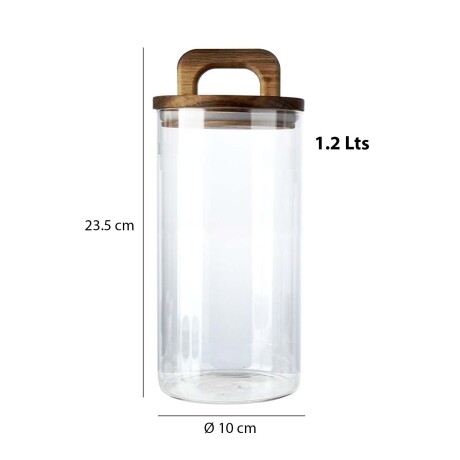 Frasco Recipiente Boro 1.2Lt en Vidrio y Tapa Madera Acacia Transparente