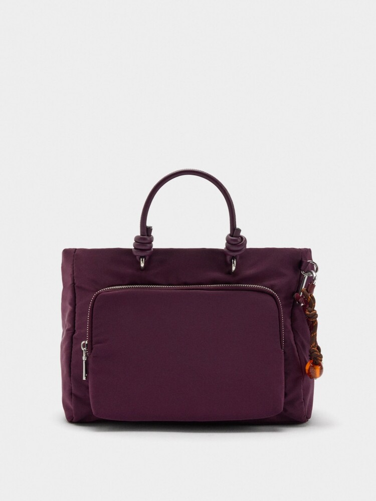 Bolso Tote De Nylon Con Colgante M burdeos