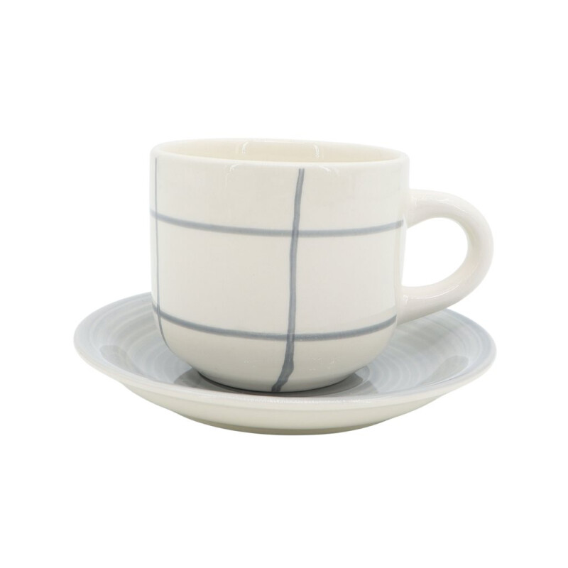 Taza de Té con Plato en Cerámica Cuadrille Beige de 350ml Taza de Té con Plato en Cerámica Cuadrille Beige de 350ml