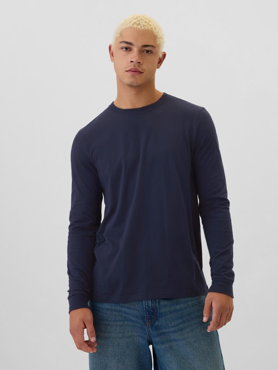 Remera Basica Cuello Redondo Manga Larga Hombre - Tapestry Navy 