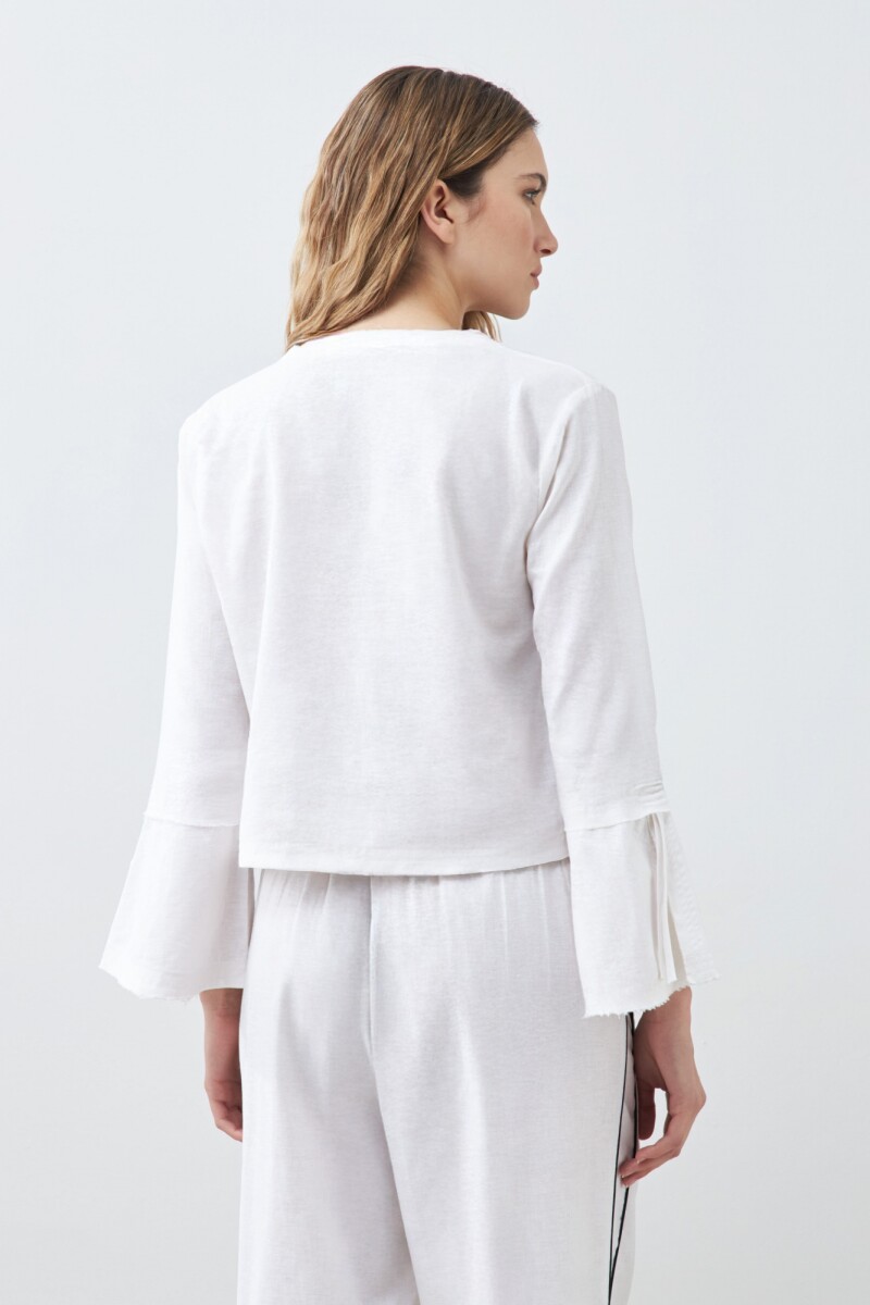 Blusa de lino con lazos blanco
