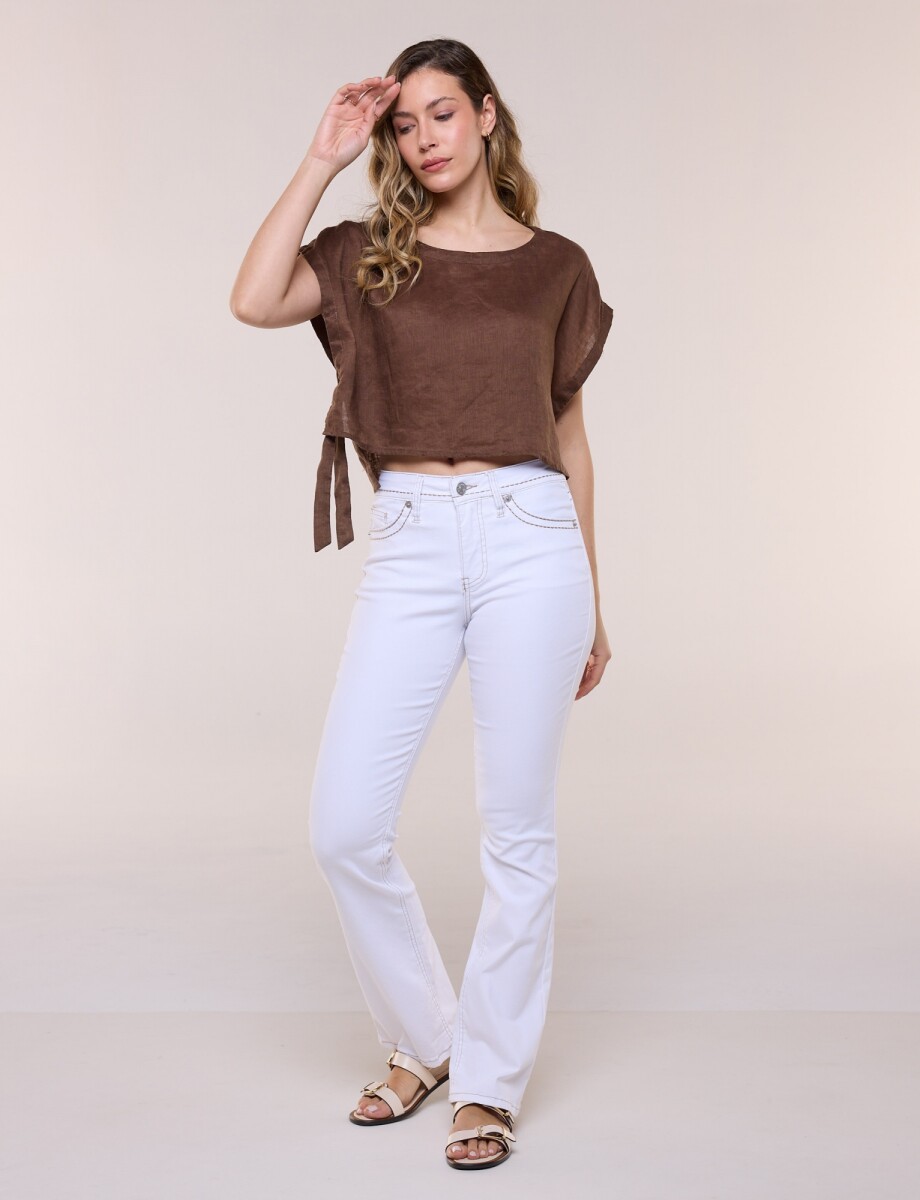 Jean Bootcut Con Pespuntes Decorativos - Blanco 