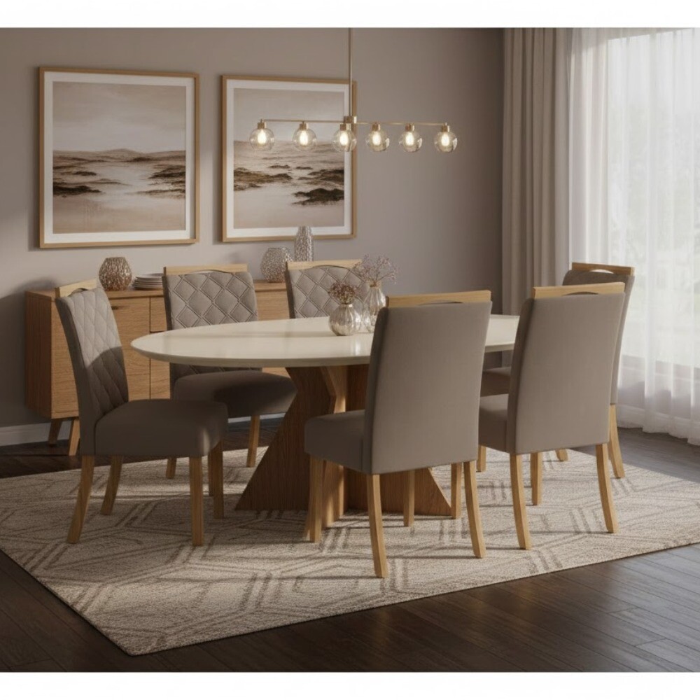 JUEGO DE COMEDOR MESA CON TAPA REDONDA EN MADERA MACIZA Y 6 SILLAS TAPIZADAS JUEGO DE COMEDOR MESA CON TAPA REDONDA EN MADERA MACIZA Y 6 SILLAS TAPIZADAS