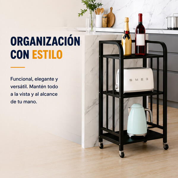 Rack 3 Estantes Metal Rueditas Mueble Organizador Estanteria Variante Color Negro