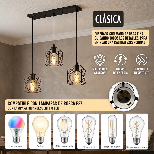 Lampara De Techo Colgante De 3 Luces Jaula Metal Moderna IMBACK Color Negro Lampara De Techo Colgante De 3 Luces Jaula Metal Moderna IMBACK Color Negro
