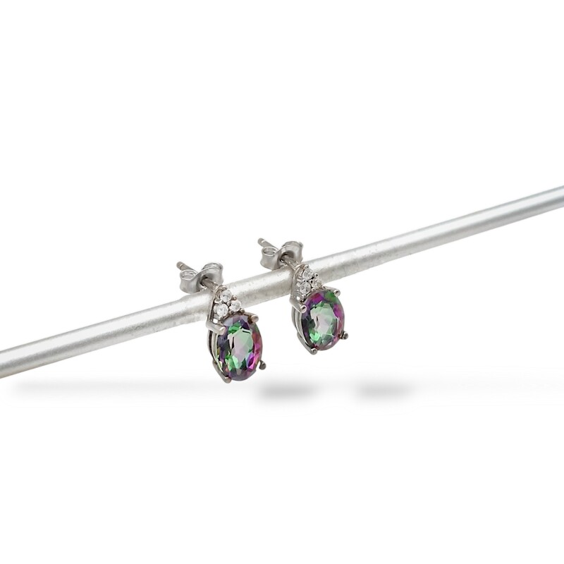 Caravanas Oval-Plata 925-Piedra topacio mistico y zirconia -CA3298 conpiedra