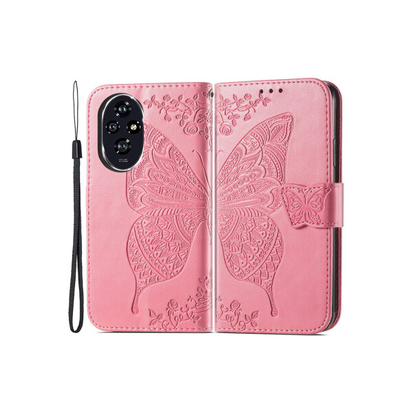 Flip cover para Honor 200 diseño mariposa color rosa Flip Cover Para Honor 200 Diseño Mariposa Color Rosa