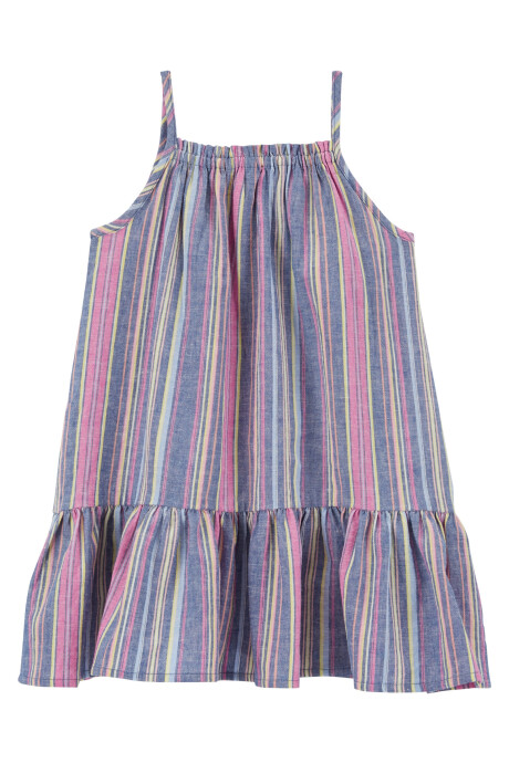 Vestido de lino abotonado diseño a rayas Sin color