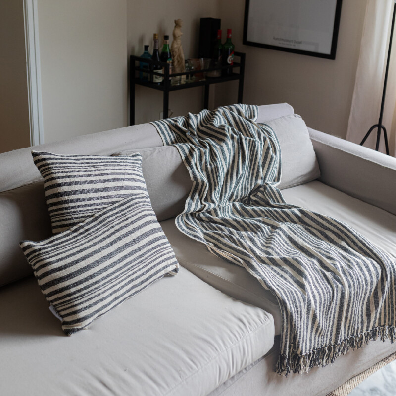 Funda de almohadón algodón 30x50cm Rayas Taupe