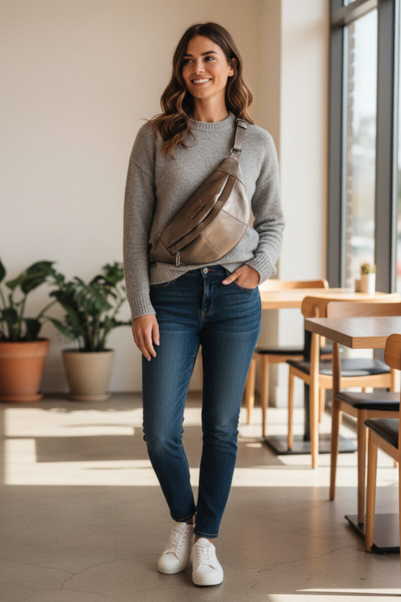 Riñonera Grande de Cuero Peltre