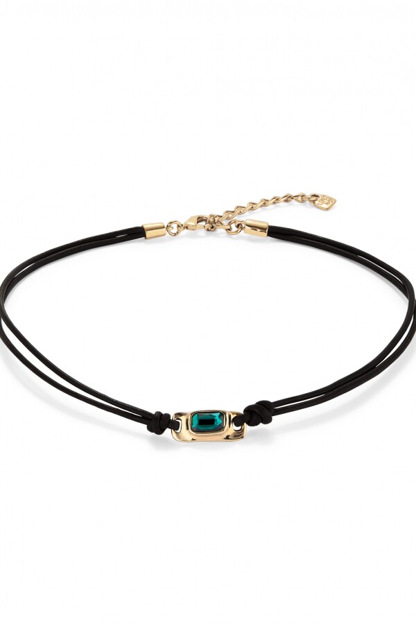 COLLAR DE CUERO BAÑADO EN ORO 18K CON CRISTAL VERDE Colgante