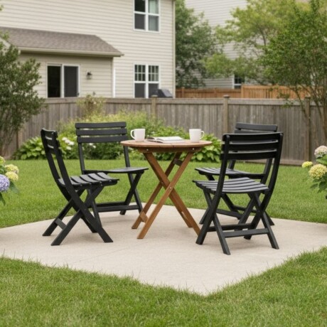 Set x4 Silla Plegable Simil Madera Reforzada Plástico NEGRO