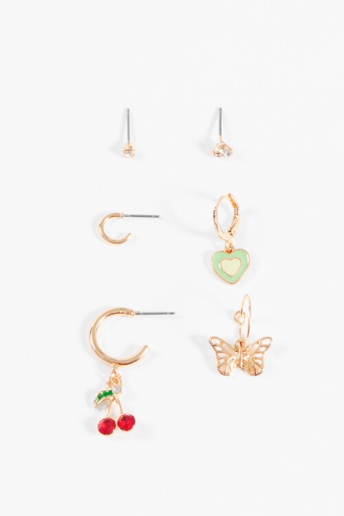 Set aros dije cherry dorado