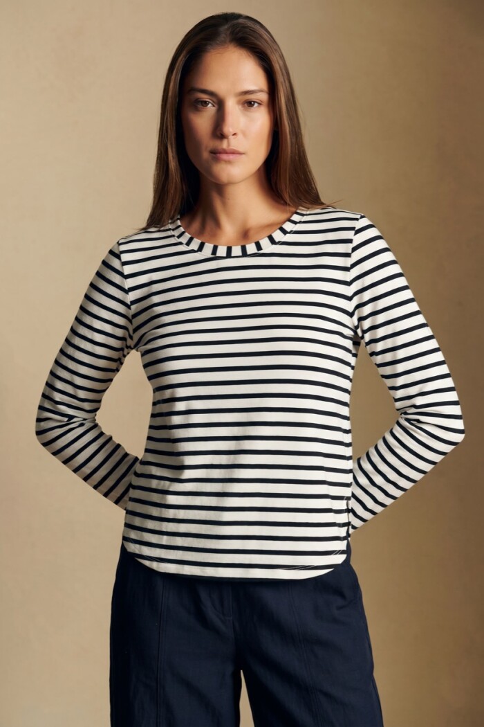 Remera Rayada Algodón Elastano Nácar