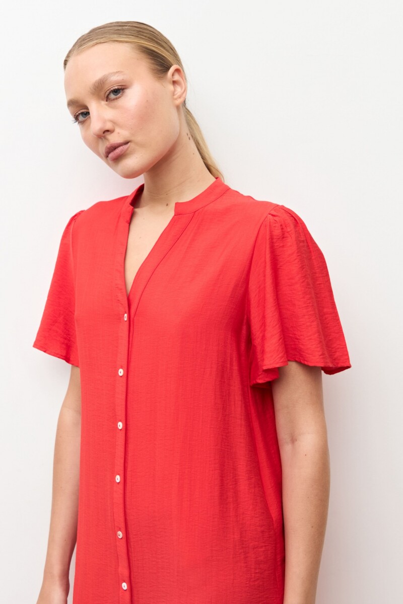 Vestido midi con volados rojo
