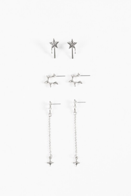 Set de caravanas estrella plateado