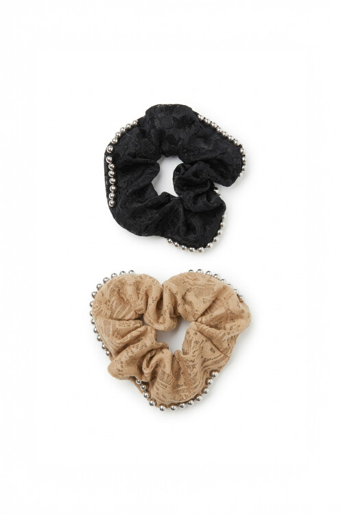 Set de 2 gomitas scrunchie detalle metálico multicolor
