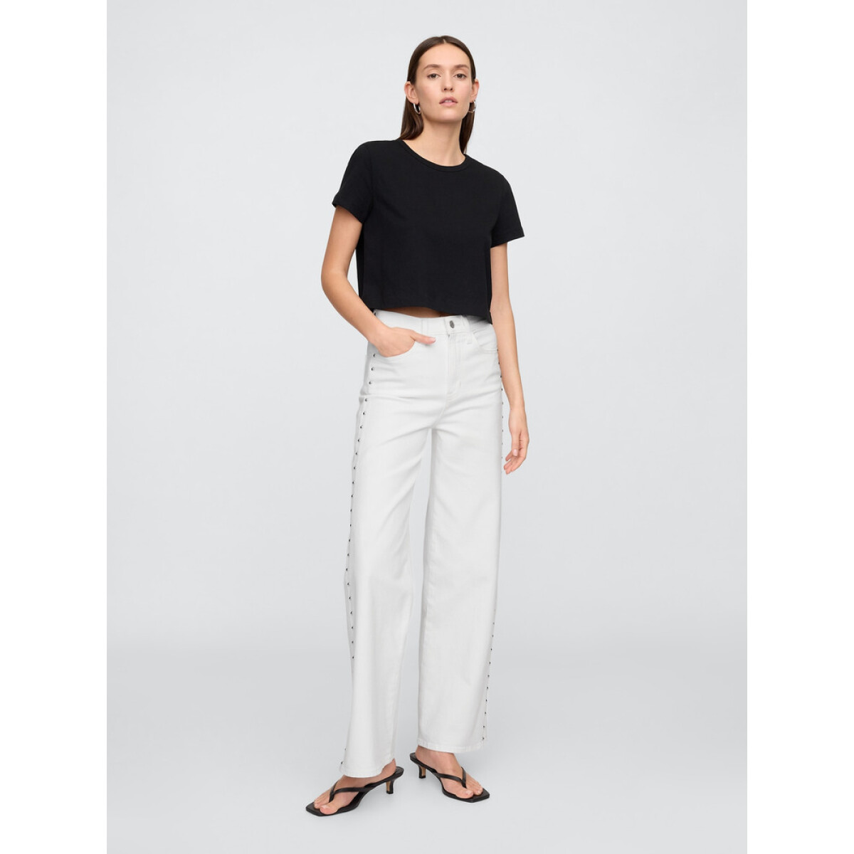 V-HR WIDE LEG STUD NEW OFF WHITE - BRIGHT WHITE 