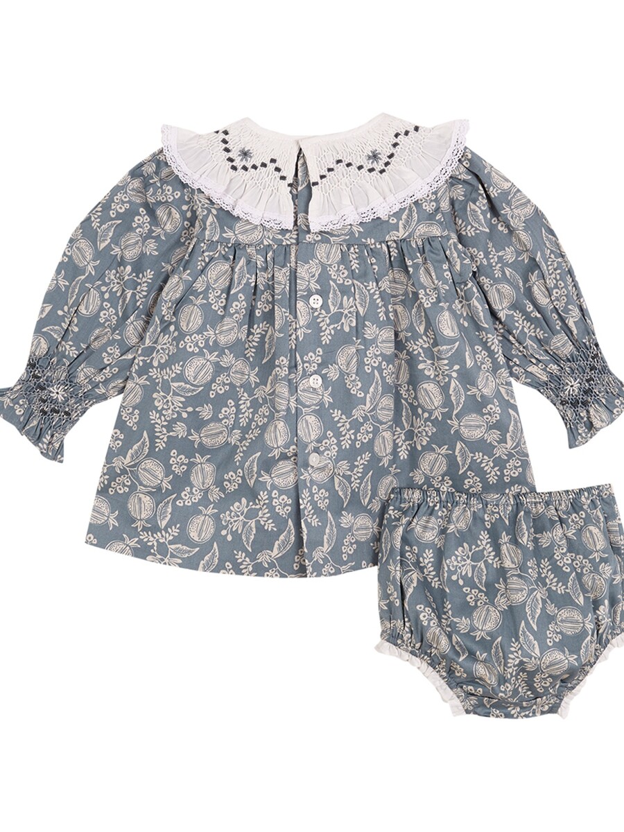 Vestido Cuello Nido De Abeja Azulado