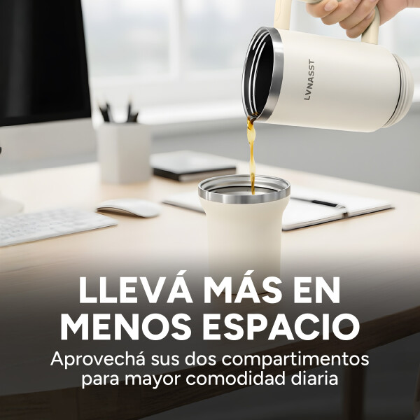 Vaso Térmico Acero inoxidable Doble 890ml + 295ml C/pajita Color Blanco