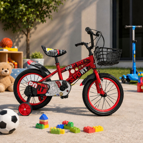 Bicicleta Infantil Rodado 16 C/Rueditas Aux Estilo Deportivo Rojo