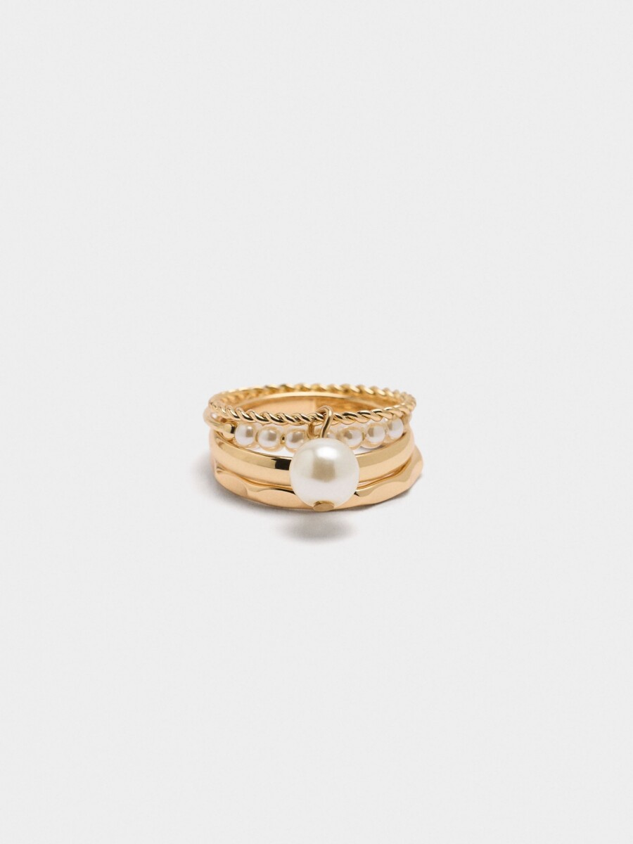 Set De Anillos Con Perlas blanco
