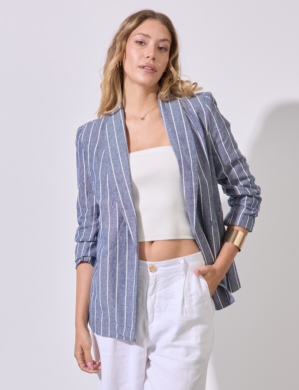 Blazer Lino Lineas AZUL/BLANCO