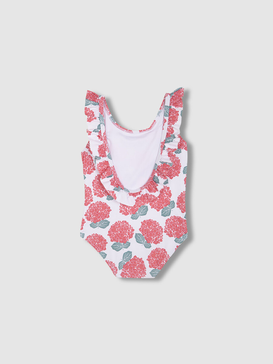 Bañador Estampado Hortensias Blanco