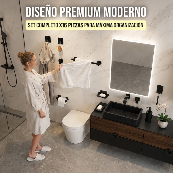 Set De Accesorios Para Baño Juego 16 Piezas Acero Inoxidable IMBACK Color Negro Set De Accesorios Para Baño Juego 16 Piezas Acero Inoxidable IMBACK Color Negro