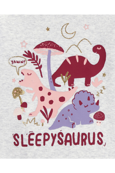 Pijama cuatro piezas de algodón, dos pantalones y dos remeras, diseño dinos. Talles 2-5T Sin color