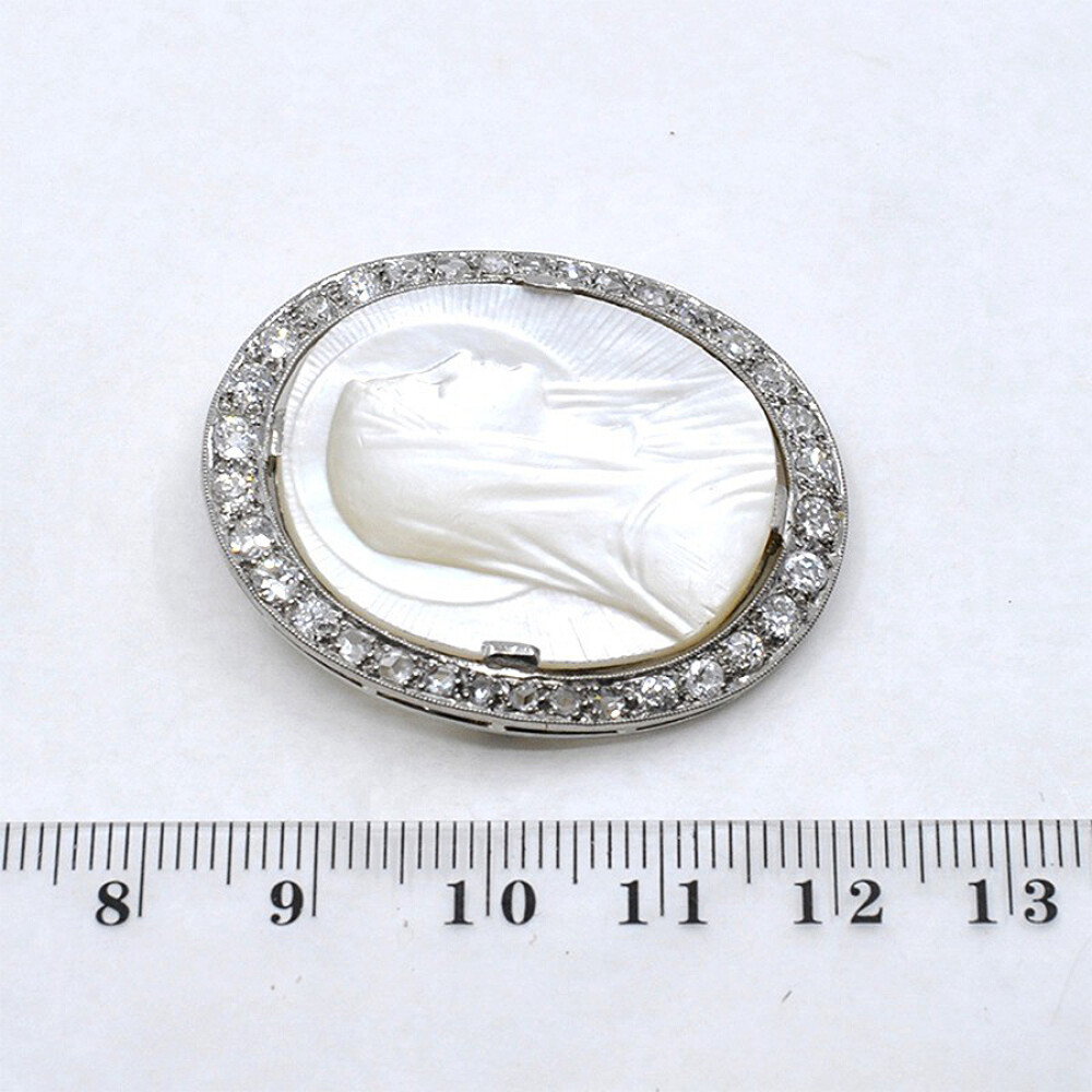 Prendedor Antiguo Oro 18K Blanco, Brillantes, Diamantes Y Nácar, Punzones Franceses Prendedor Antiguo Oro 18K Blanco, Brillantes, Diamantes Y Nácar, Punzones Franceses