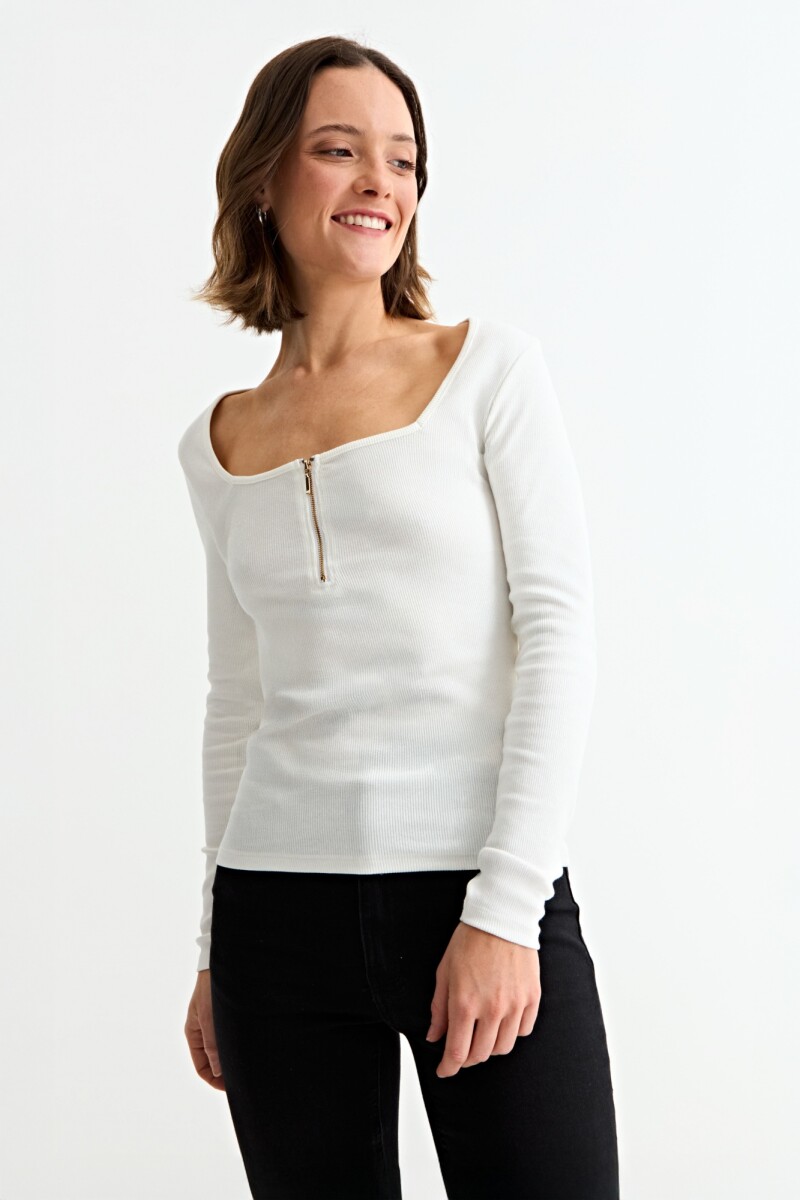 Remera m/l con cierre frontal BLANCO