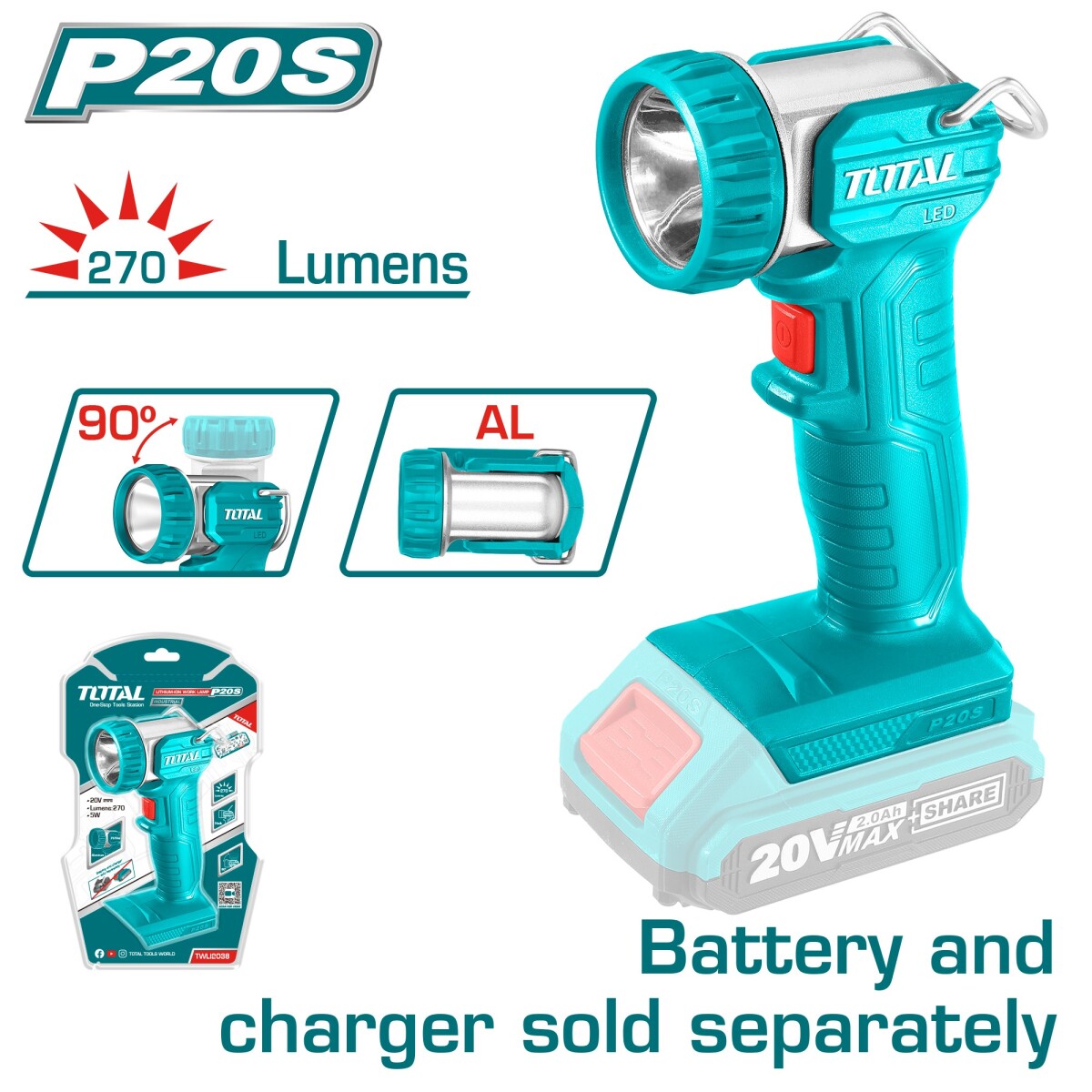LINTERNA LED 20V 270LUM TOTAL INDUSTRIAL 