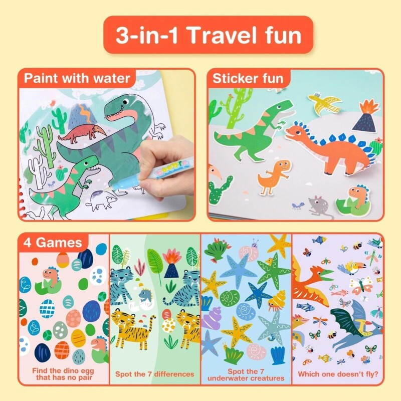 Libros para colorear con agua 3 en 1 Dinos