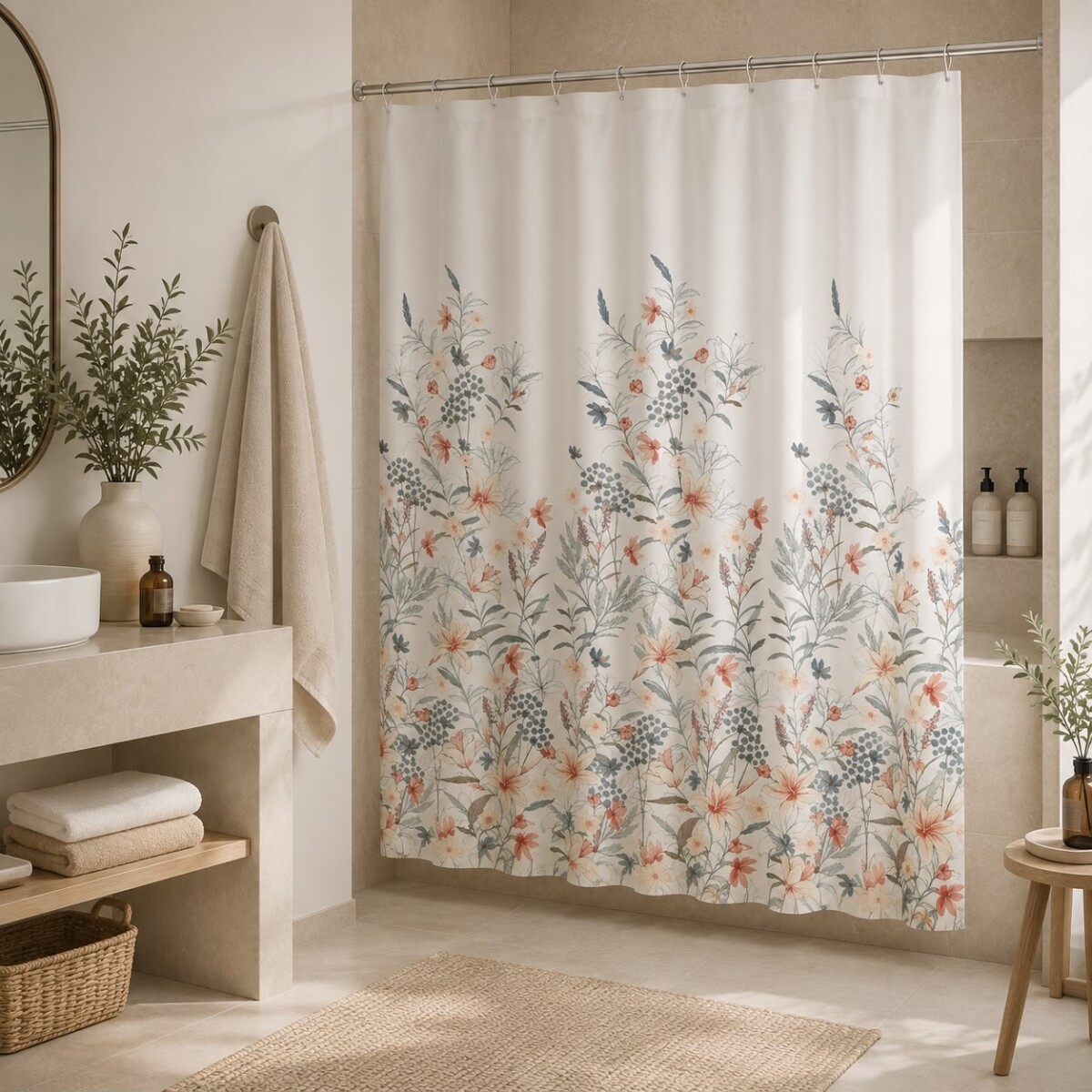 Cortina de Baño 180x180 Estampada - Floral 