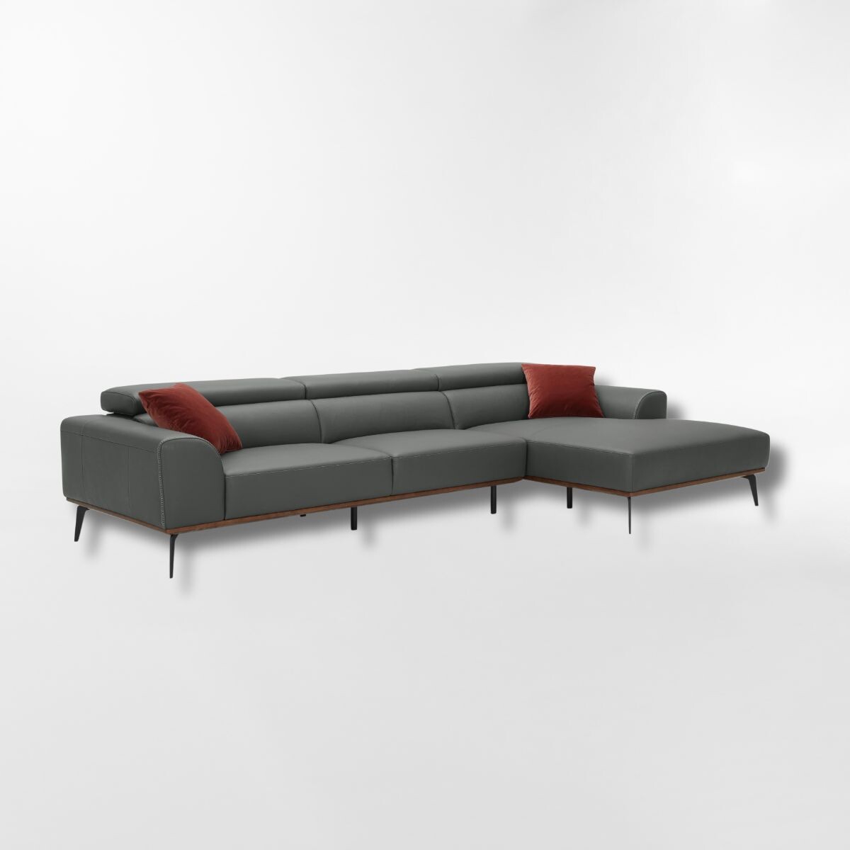 Sofá con chaise DUNA CUERO GRIS DERECHO 