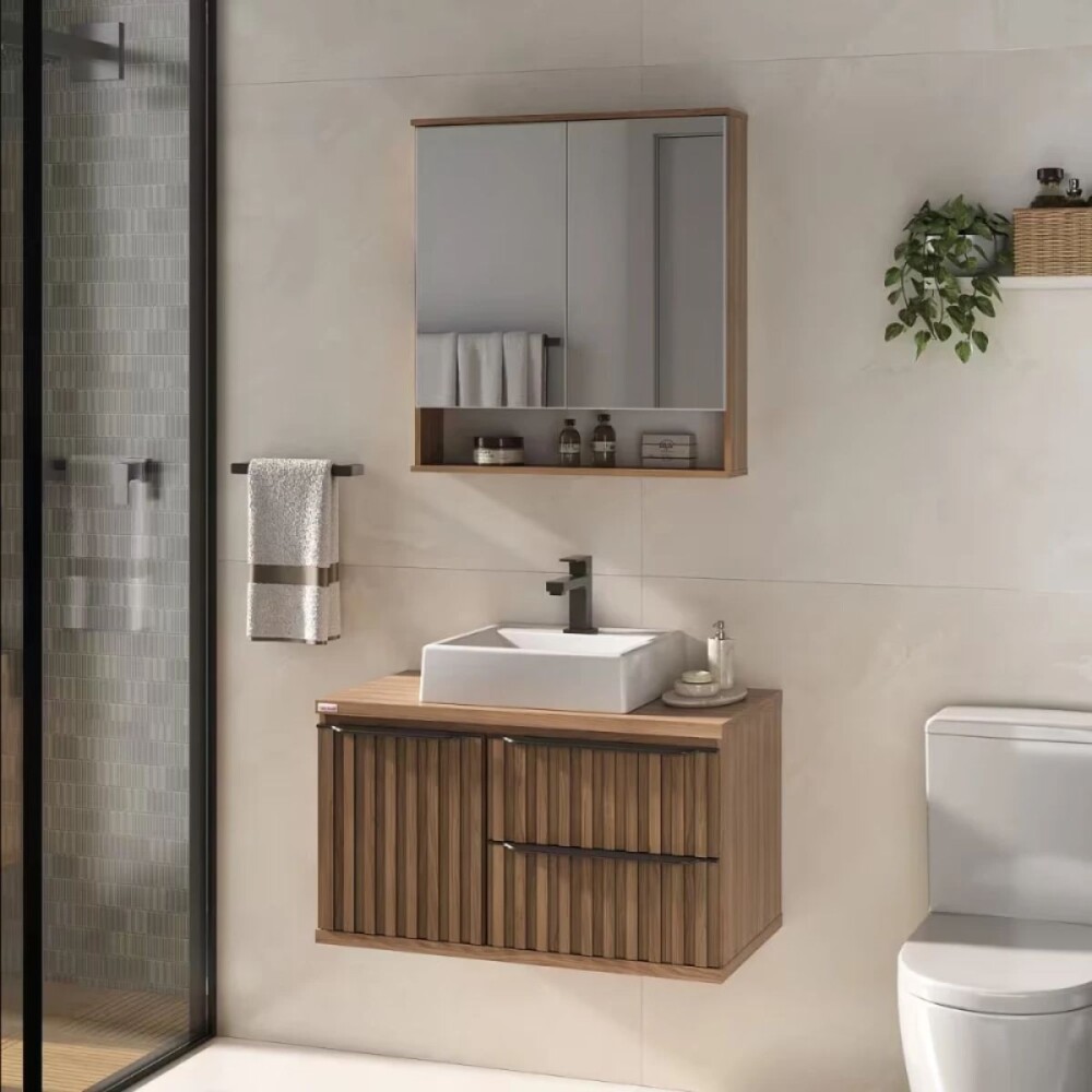 Mueble de baño suspendido Cecilia 78cm Nogal con bacha de loza Mueble De Baño Suspendido Cecilia 78cm Nogal Con Bacha De Loza