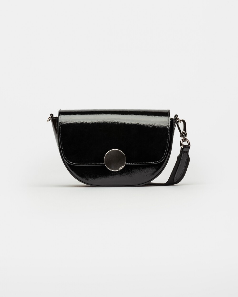 Bandolera The Circle En Cuero Charol Arrugado Negro