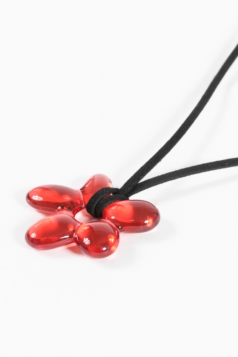 Collar cordón dije flor acrílico rojo