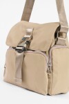 Bandolera de tela con tapa y hebilla beige