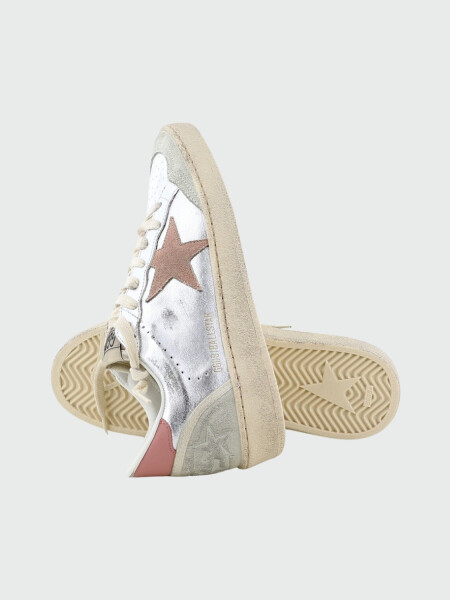 Golden Goose - Championes de cuero acordonados, Ball star Plateado