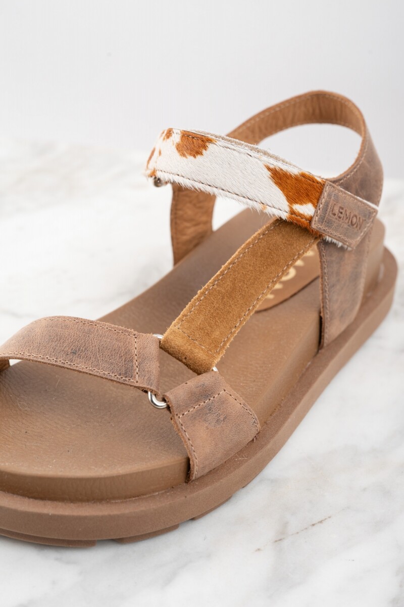 Sandalia Cuero Combinada Marrón